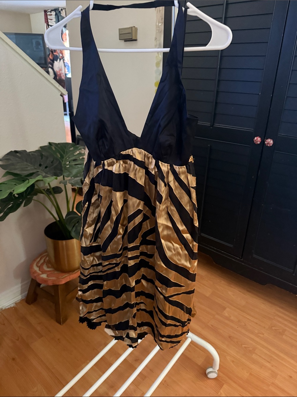 Ardene B Black Bodice Gold Zebra-Print Mini Dress